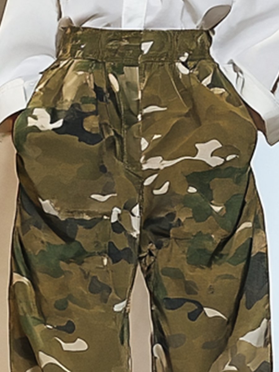 Army Green Retro Fashion Casual Pocket Camouflage Pants