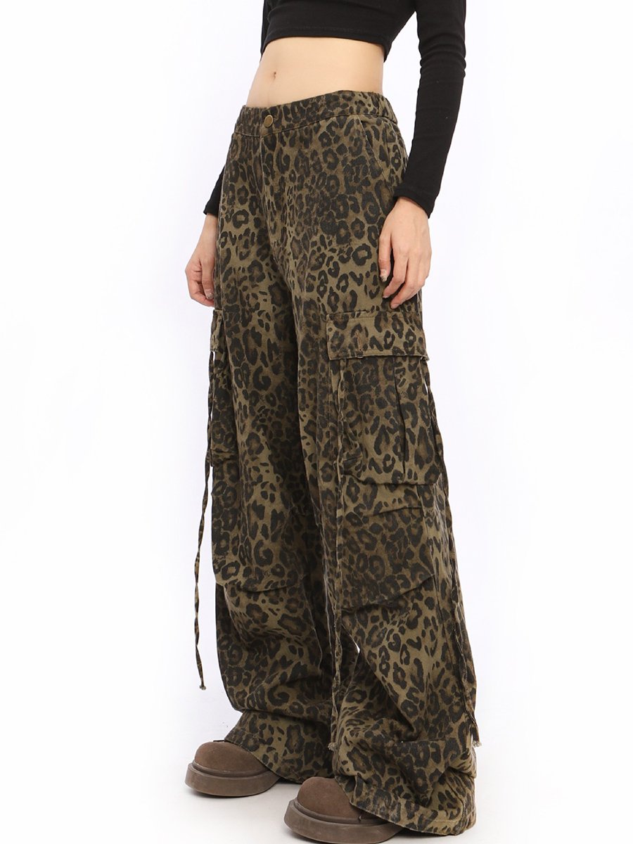 Retro Fashion Street Leopard Print Workwear Wide Leg Casual Pants