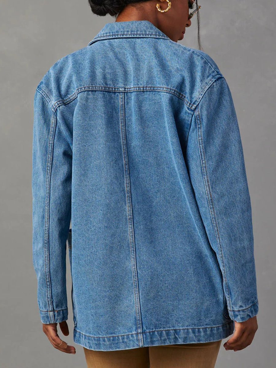 Fashion Casual Washed Blue Denim Suit Jacket