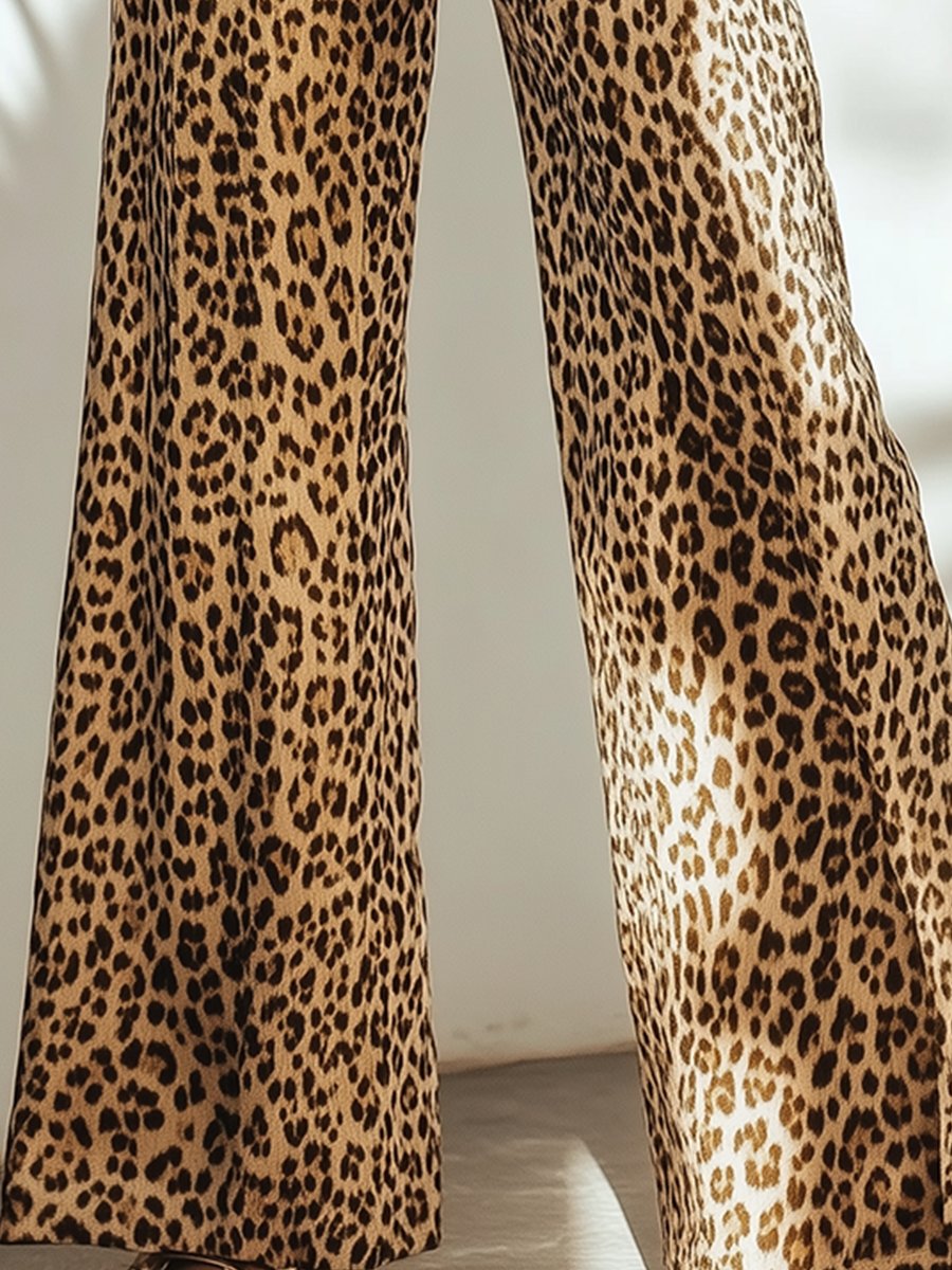 Fashion Retro Light Leopard Print Casual Wide-leg Pants