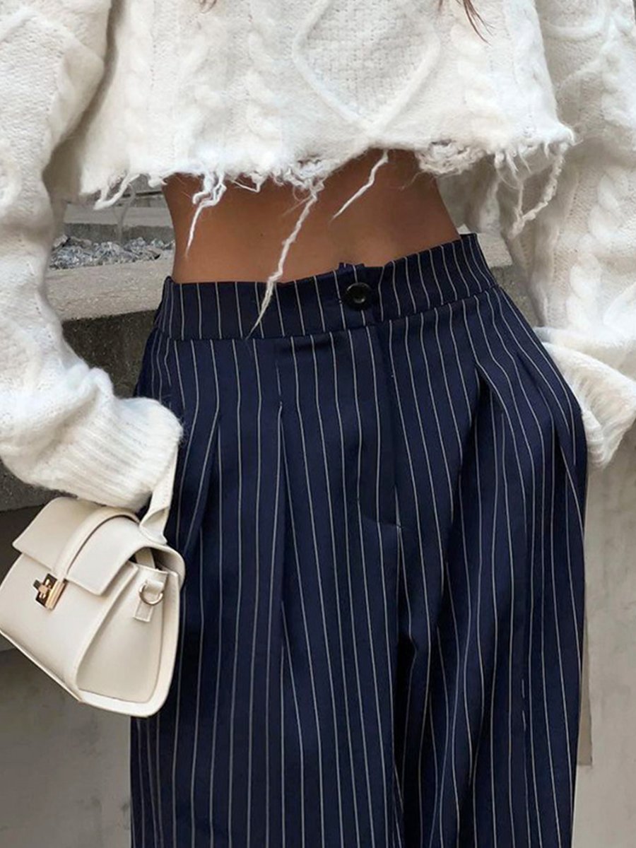 Retro Striped Casual Wide-leg Versatile Trousers