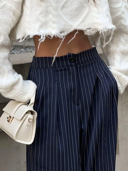 Retro Striped Casual Wide-leg Versatile Trousers