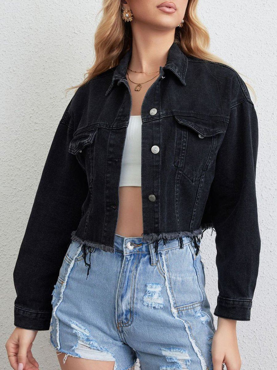 Retro Fashion Casual Pocket Washed Short Denim Jacket