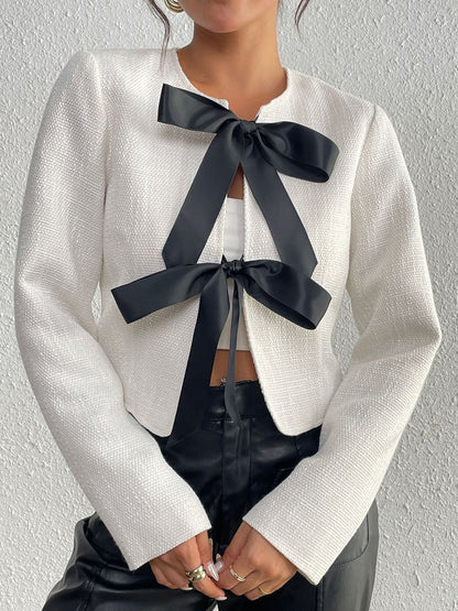 Fashionable Slim Irregular Bowknot Long Sleeve Short Jacket