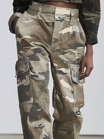 Light-colored Retro Fashion Multi-pocket Camouflage Pants