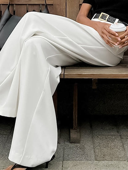 Temperament Commuting White High Waist Wide Leg Pants