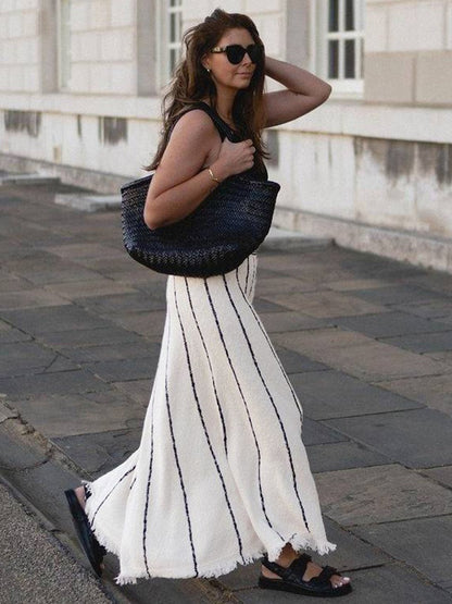 Fashion Personality Street Striped Tassel Knitted Skirt