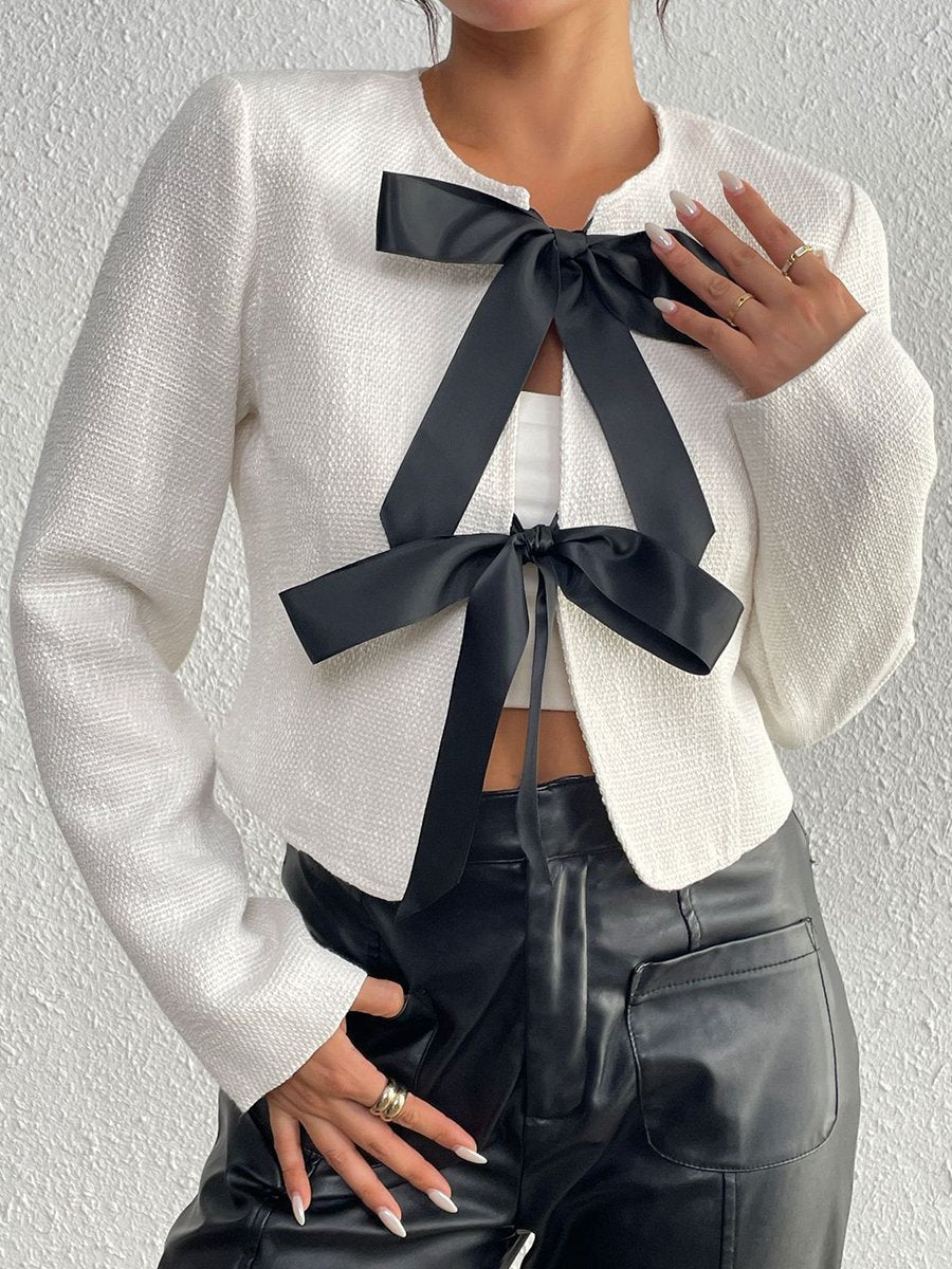 Fashionable Slim Irregular Bowknot Long Sleeve Short Jacket