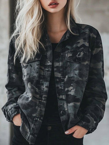 Stylish Casual Pocket Camouflage Basic Jacket