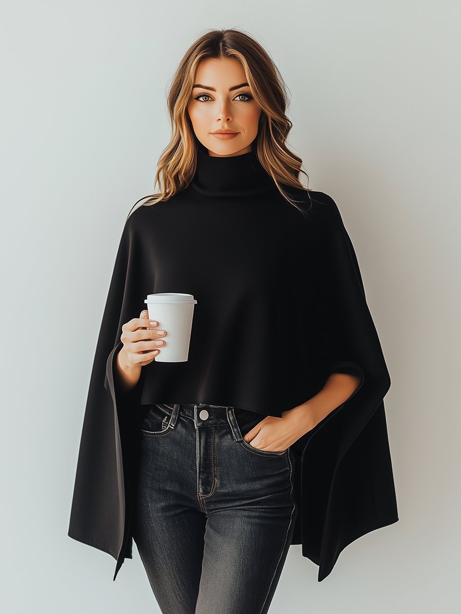 Urban Plain Loosen Turtleneck Poncho T-Shirt