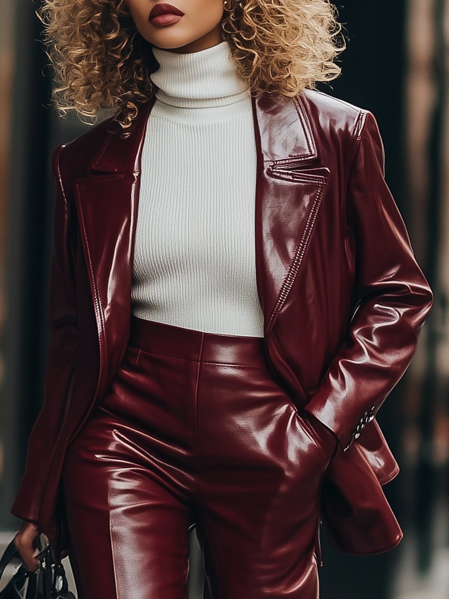 Stylish Urban Solid Color Leather Blazer