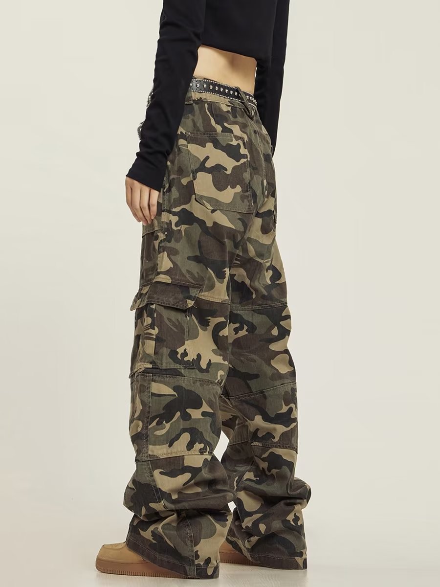 Camouflage Workwear Autumn Loose High Waist Casual Street Pants