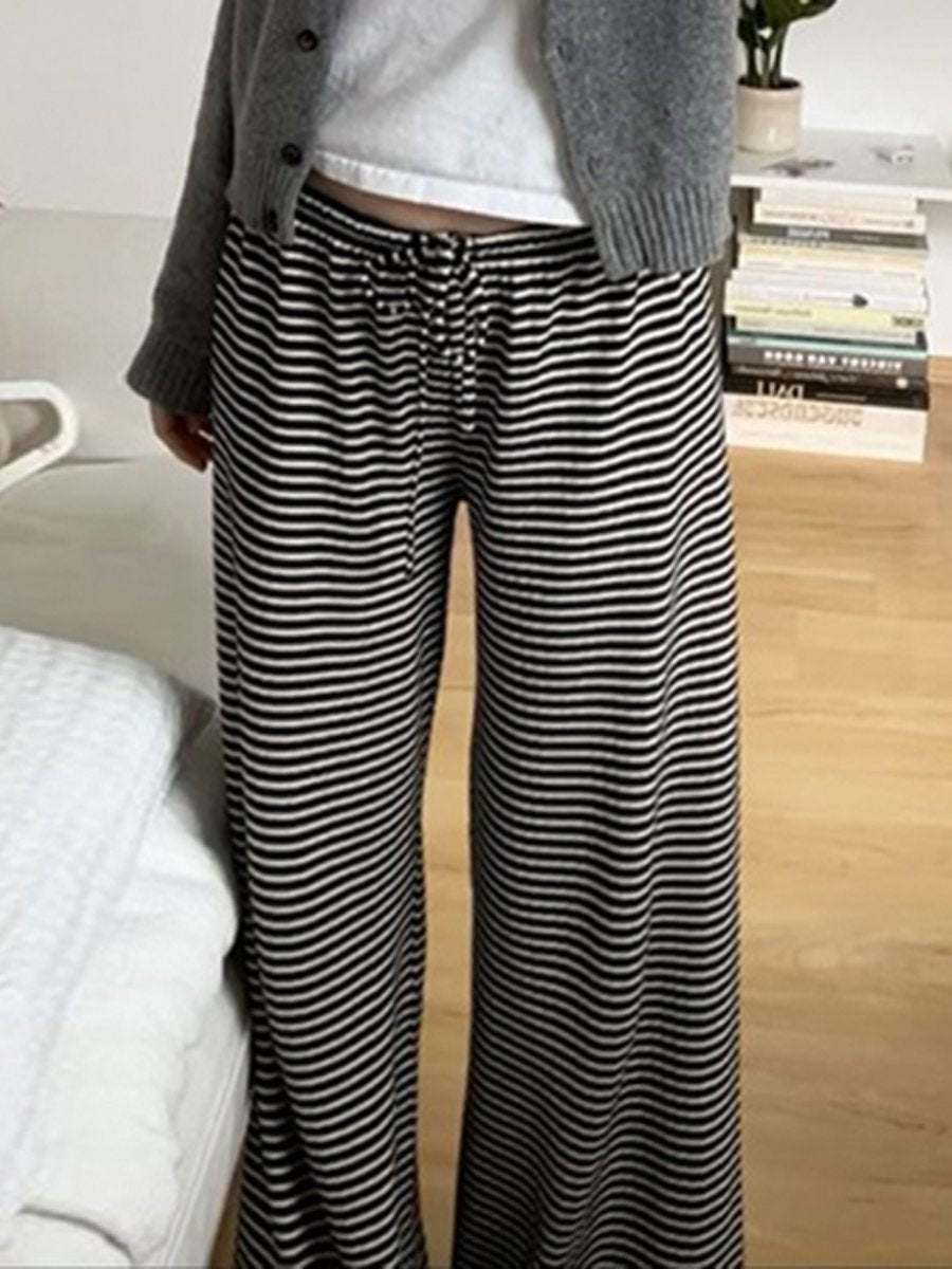 Fashion Loose Striped Lace-Up Straight Pants