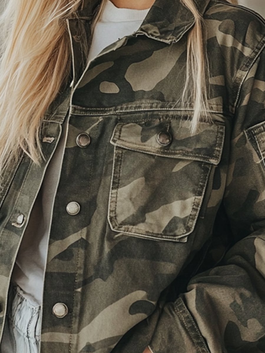 Retro Fashion Army Green Short Camouflage Jacket