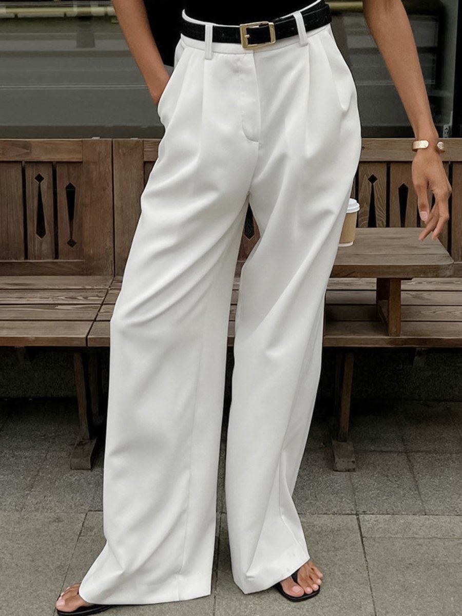 Temperament Commuting White High Waist Wide Leg Pants