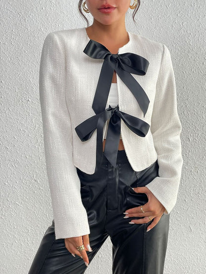 Fashionable Slim Irregular Bowknot Long Sleeve Short Jacket