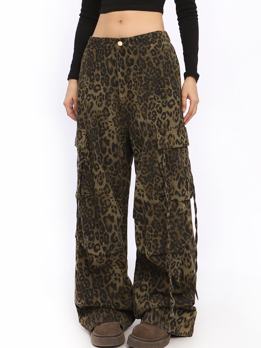 Retro Fashion Street Leopard Print Workwear Wide Leg Casual Pants