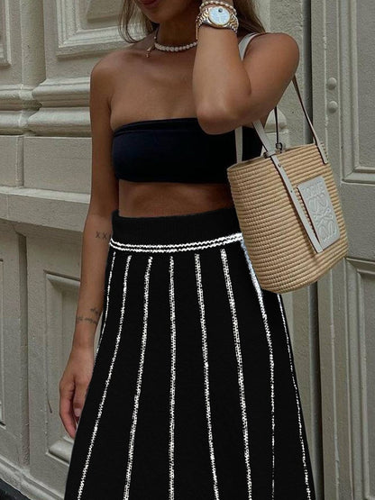 Fashion Personality Street Striped Tassel Knitted Skirt