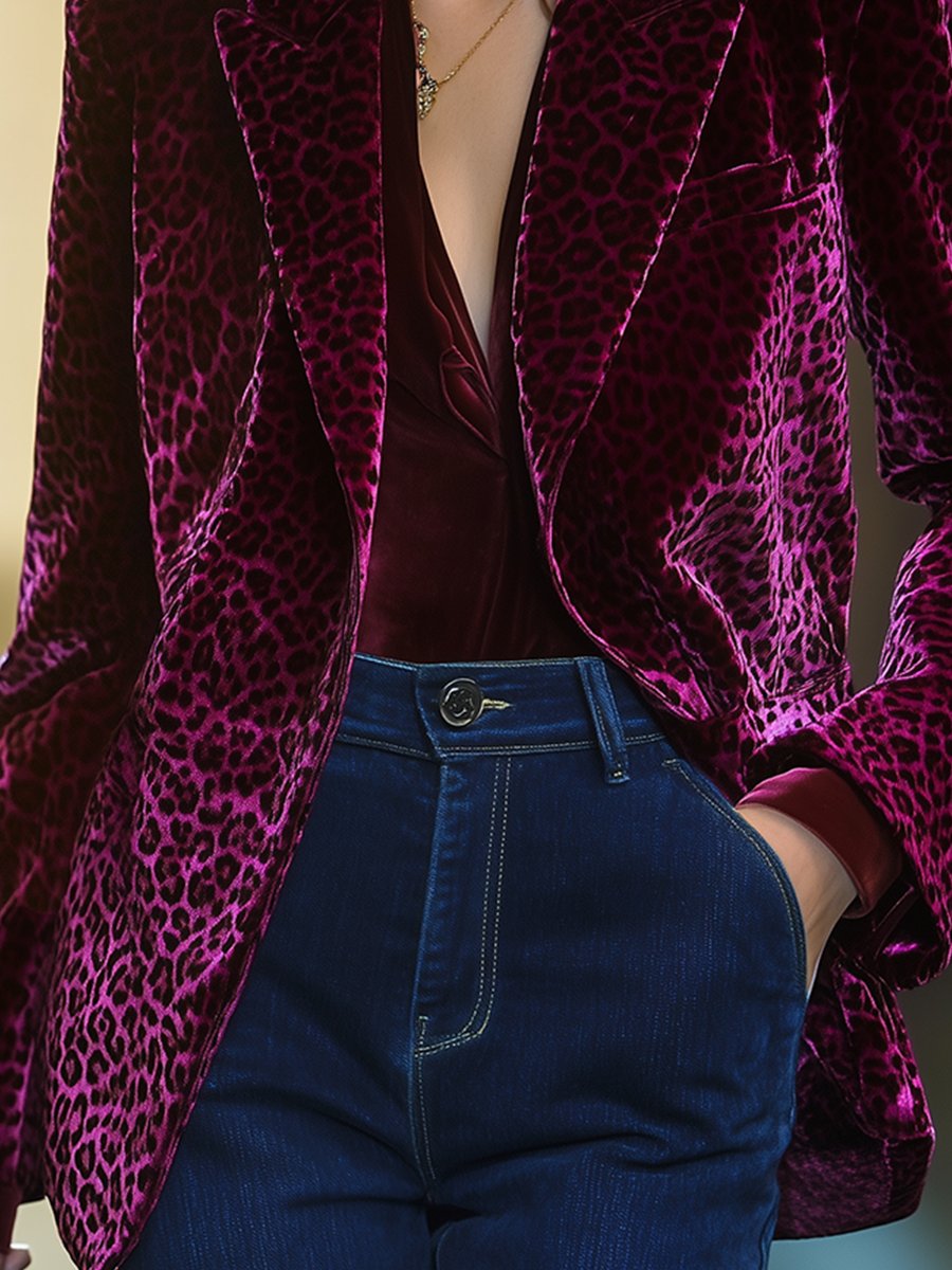 Retro Fashion Personalized Lapel Pocket Leopard Print Blazer