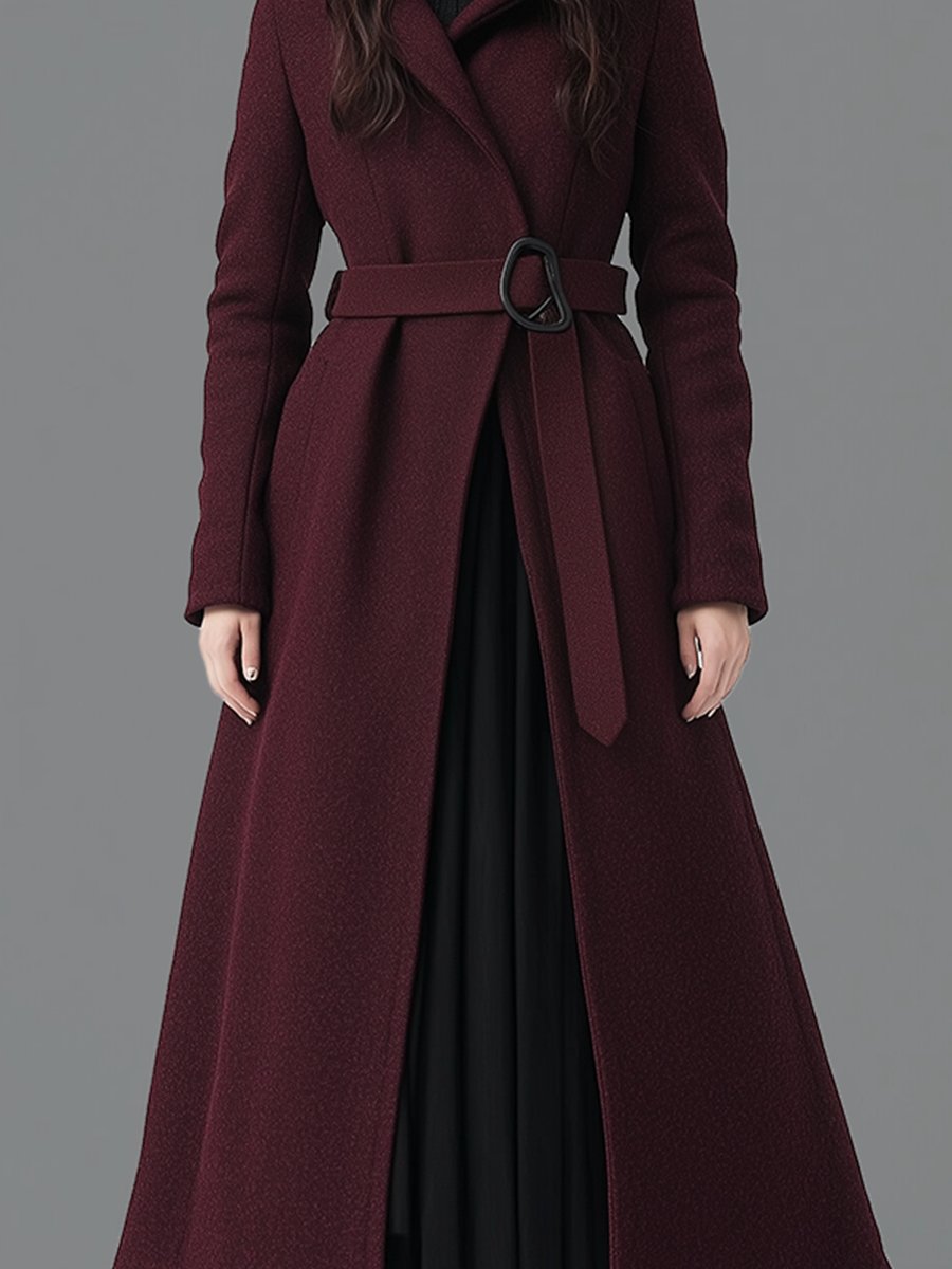 Retro Casual Hooded Waist Belt Long Coat