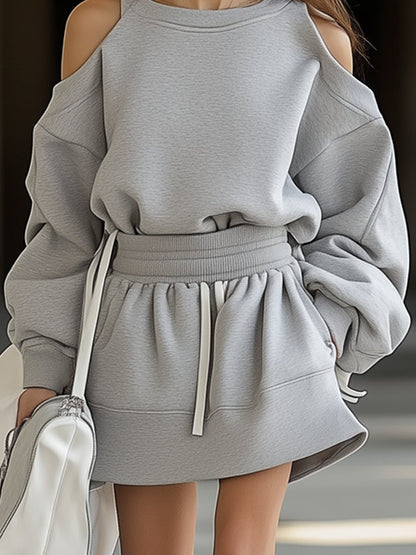 Fashionable Sports Style Off Shoulder Sweatshirt Long Sleeve Mini Dress