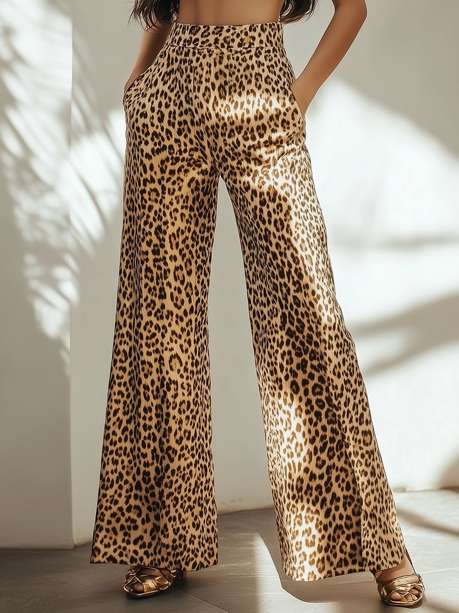 Fashion Retro Light Leopard Print Casual Wide-leg Pants