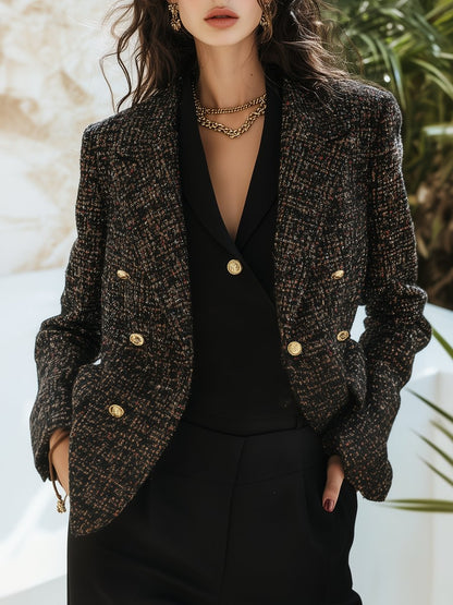 Retro Fashion Dark Slim Fit Tweed Blazer