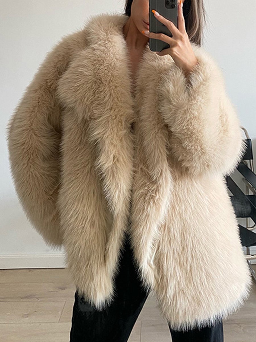 Casual Fashion Lapel Faux Fur Loose Mid-Length Coat