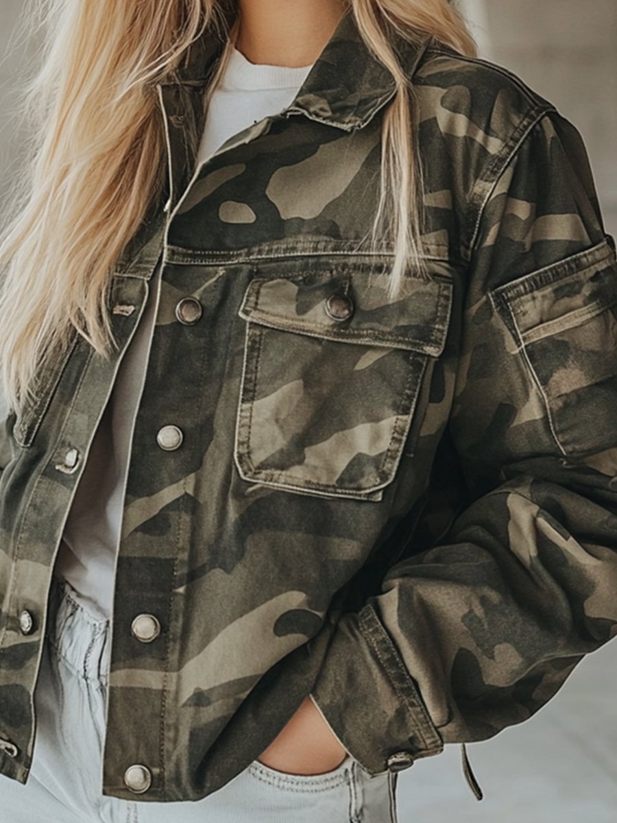 Retro Fashion Army Green Short Camouflage Jacket