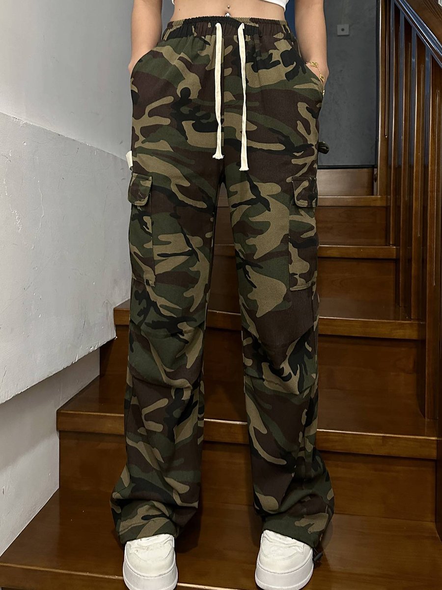 Fashion Retro Camouflage Overalls Straight Jeans