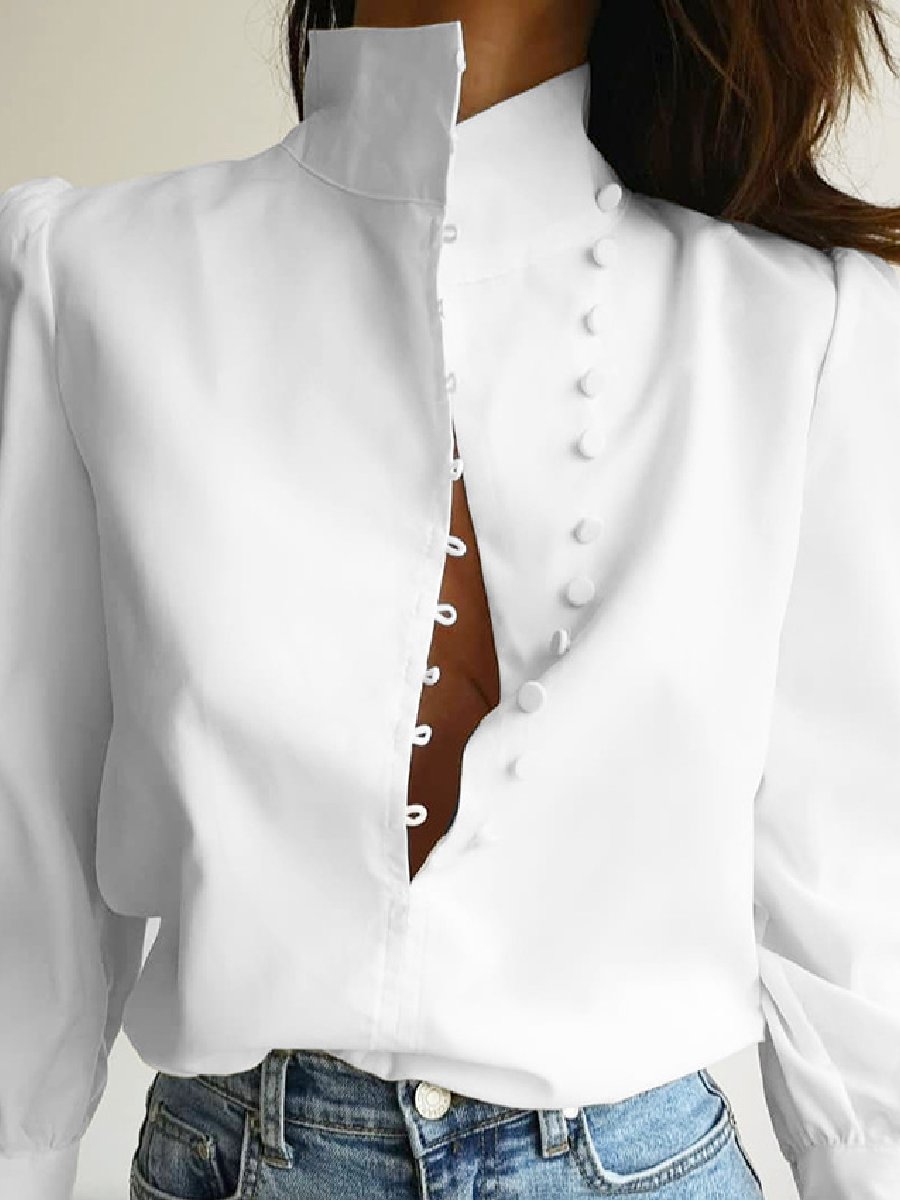 Fashion Long-Sleeved Stand-Up Collar Elegant Commuter Shirt