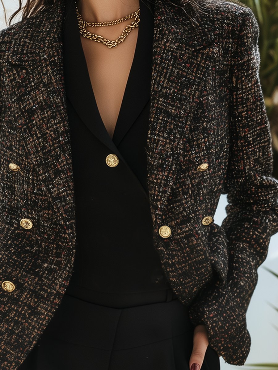 Retro Fashion Dark Slim Fit Tweed Blazer