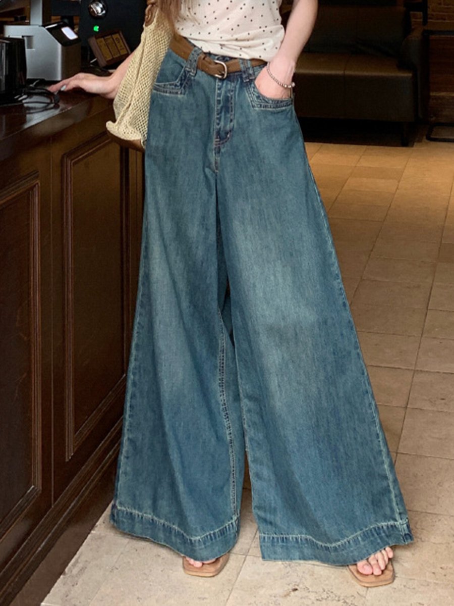 Fashion Retro Washed Wide-leg Loose Versatile Mopping Jeans