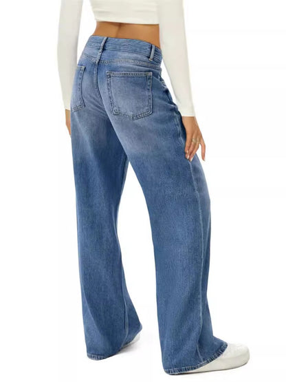 Fashion Casual Loose Pocket Wide-leg Jeans