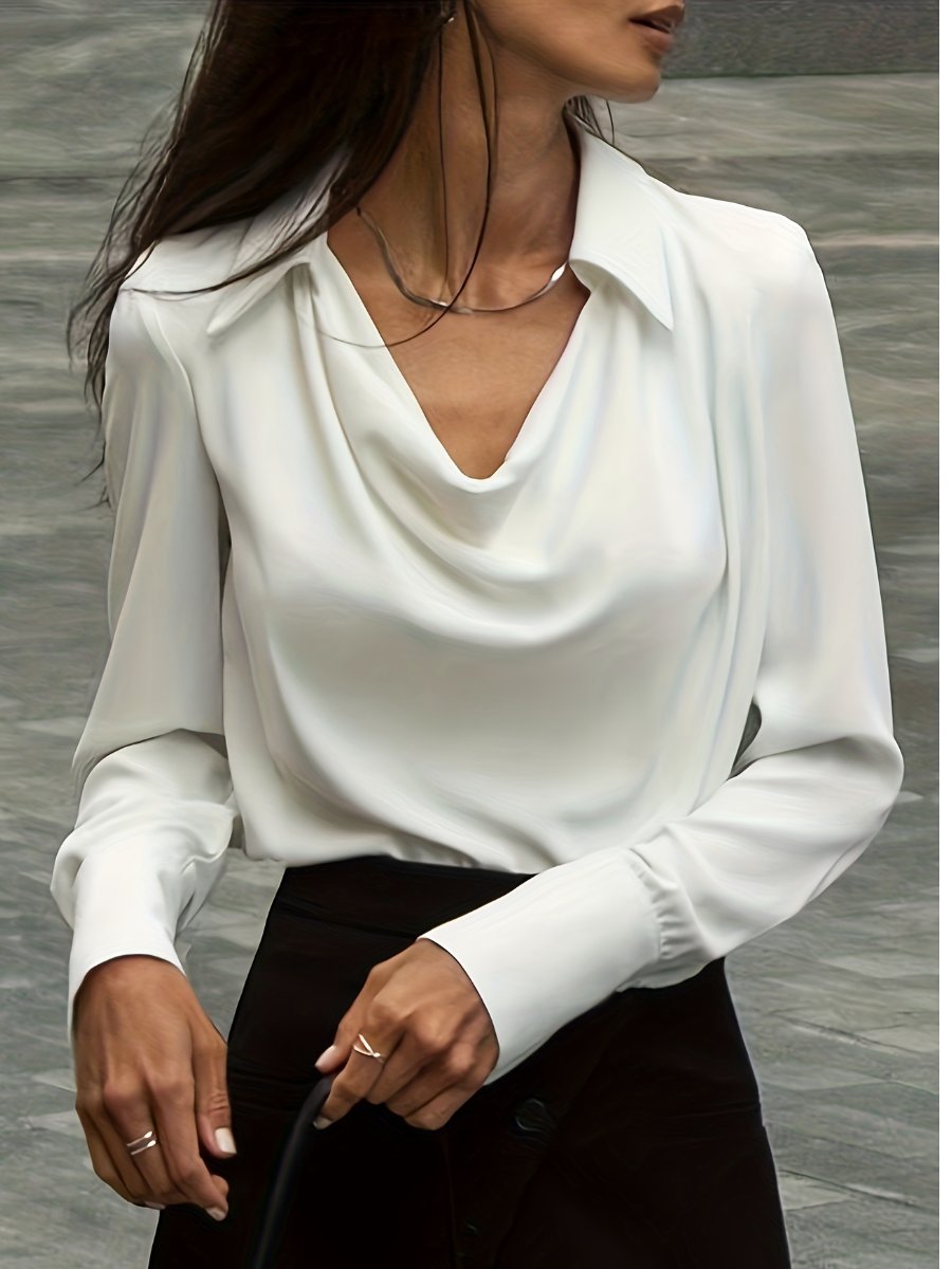 Elegant Solid Color Simple Cowl Collar Long Sleeve Shirt