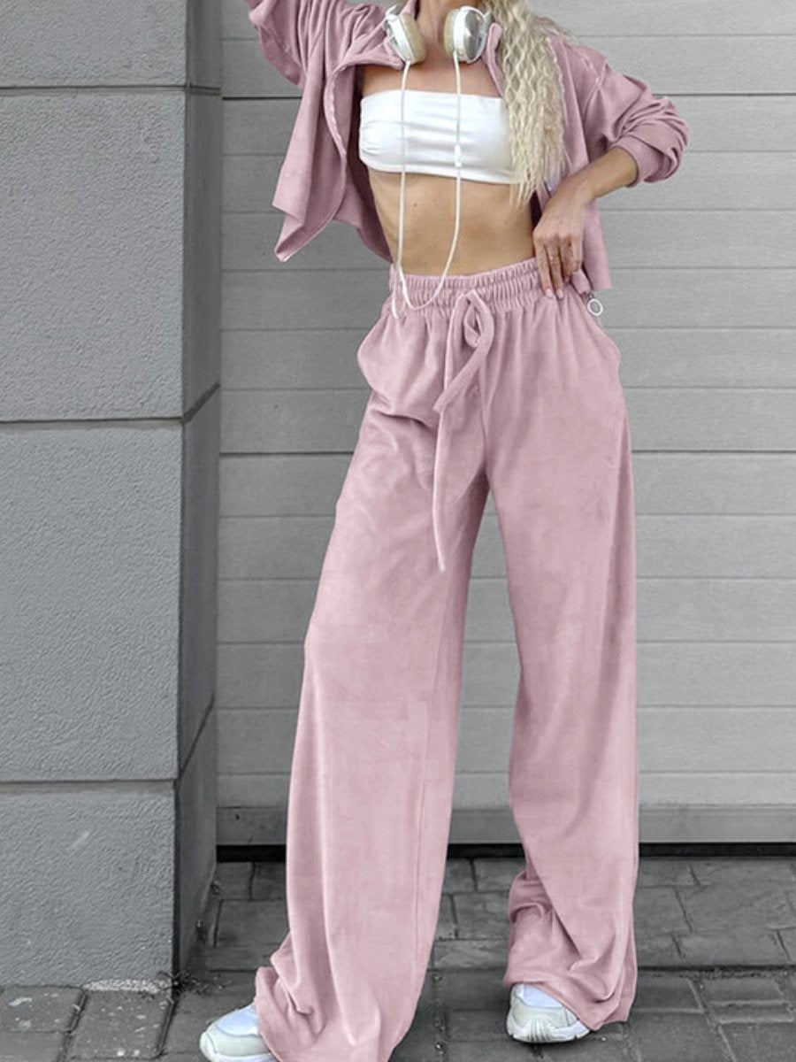 Loose Fashion Velvet Lapel Jacket Trousers Set