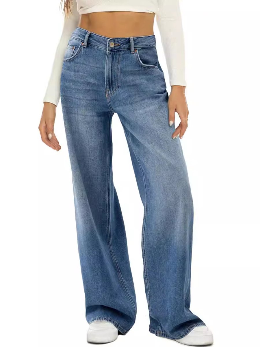 Fashion Casual Loose Pocket Wide-leg Jeans