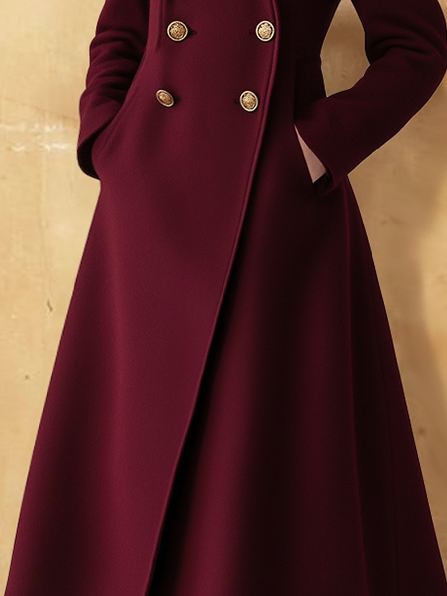 Retro Fashion Exquisite Hooded Button Pocket Slim Coat