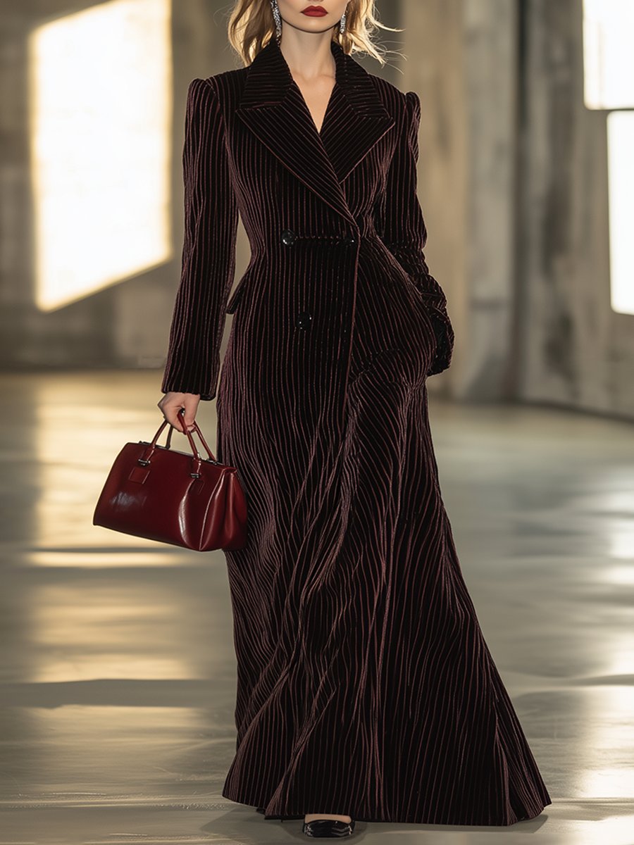 Fashion Retro Long Sleeve Lapel Luxurious Maxi Dress