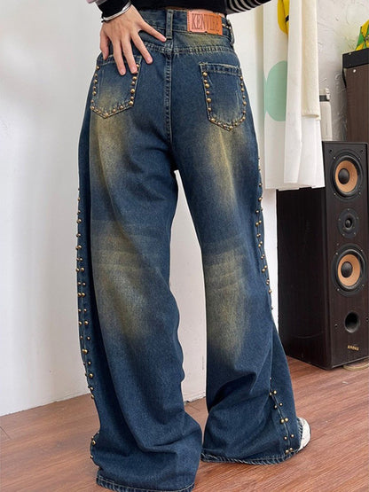 Fashion Retro Distressed Casual Loose Versatile Wide-leg Jeans