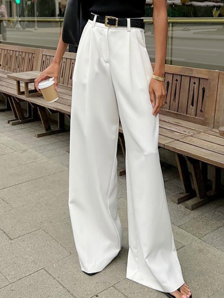 Temperament Commuting White High Waist Wide Leg Pants