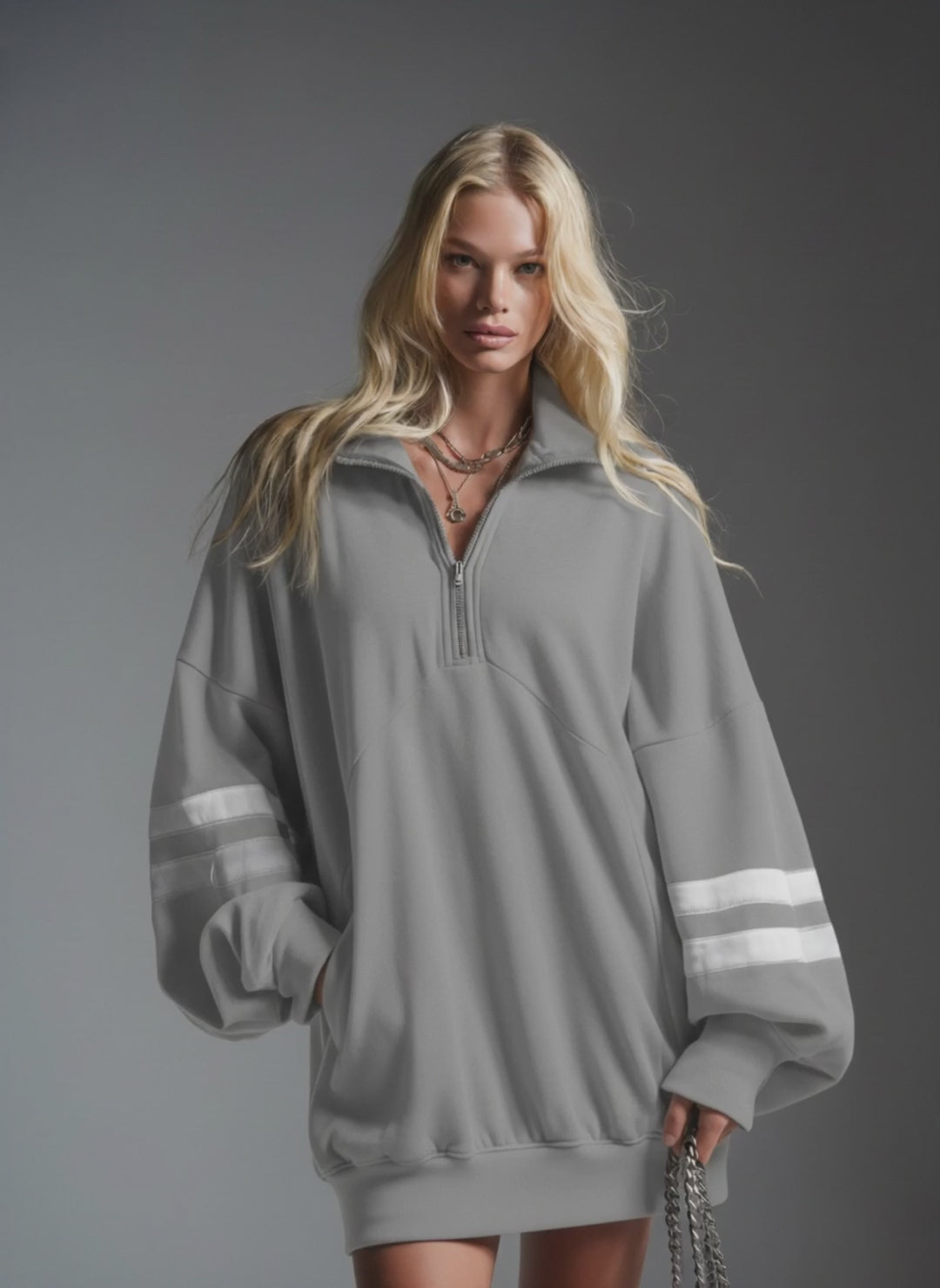 Stylish Casual Comfortable Lapel Zipper Closure Long-sleeved Mini Dress