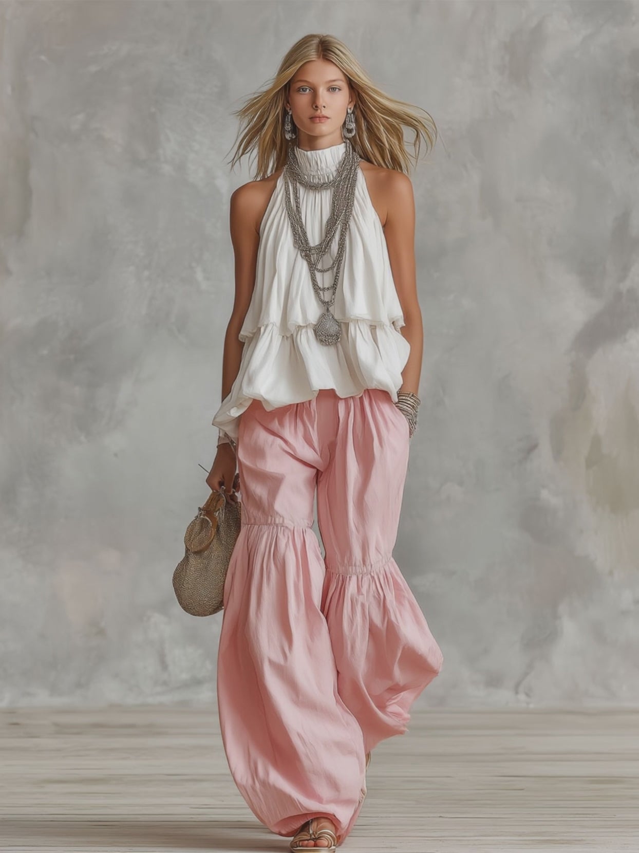 High-necked Sleeveless Cotton Blend Top