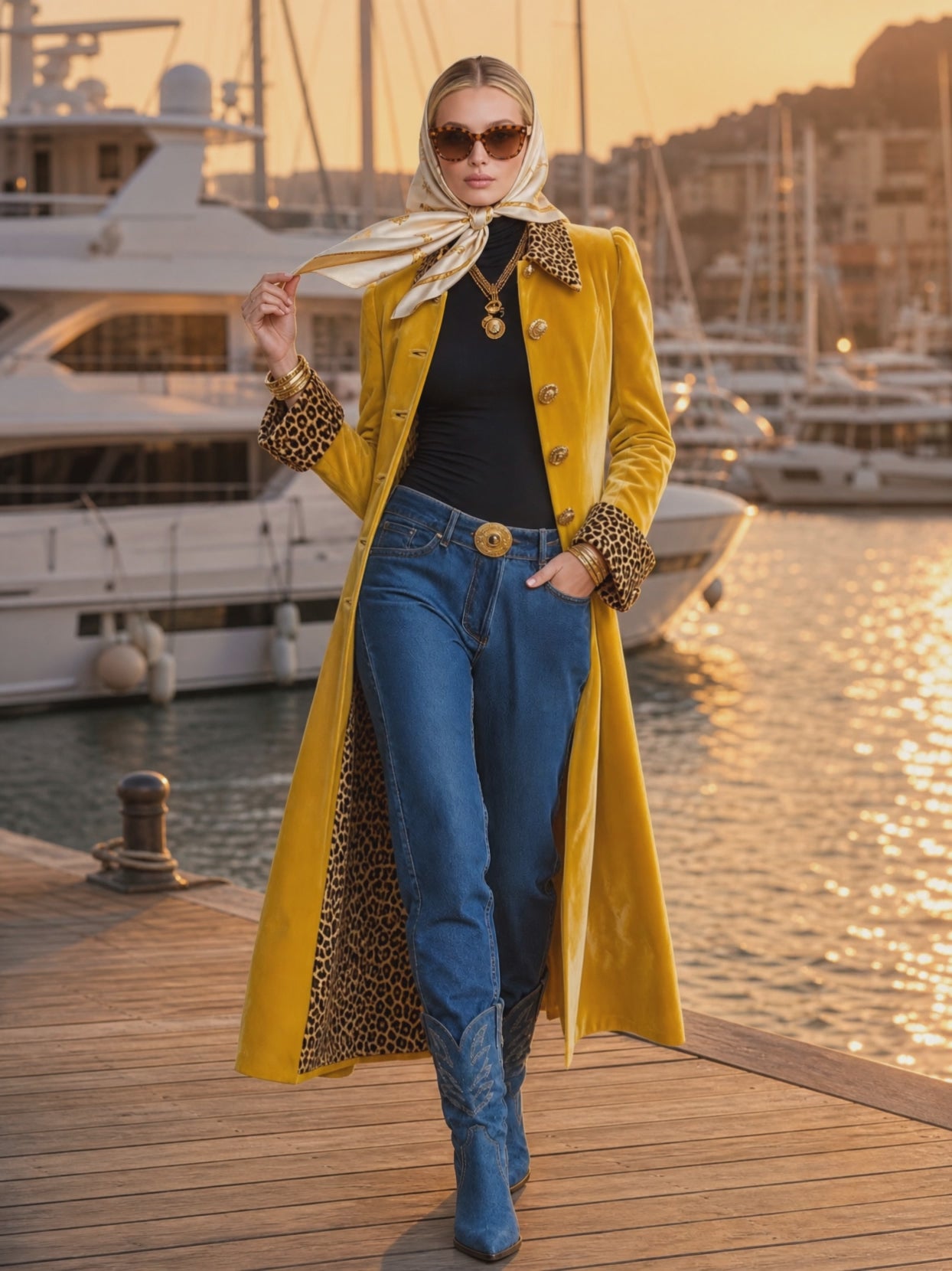 vintage-classic-leopard-print-lapel-single-breasted-yellow-velvet-coat - Oyrosy