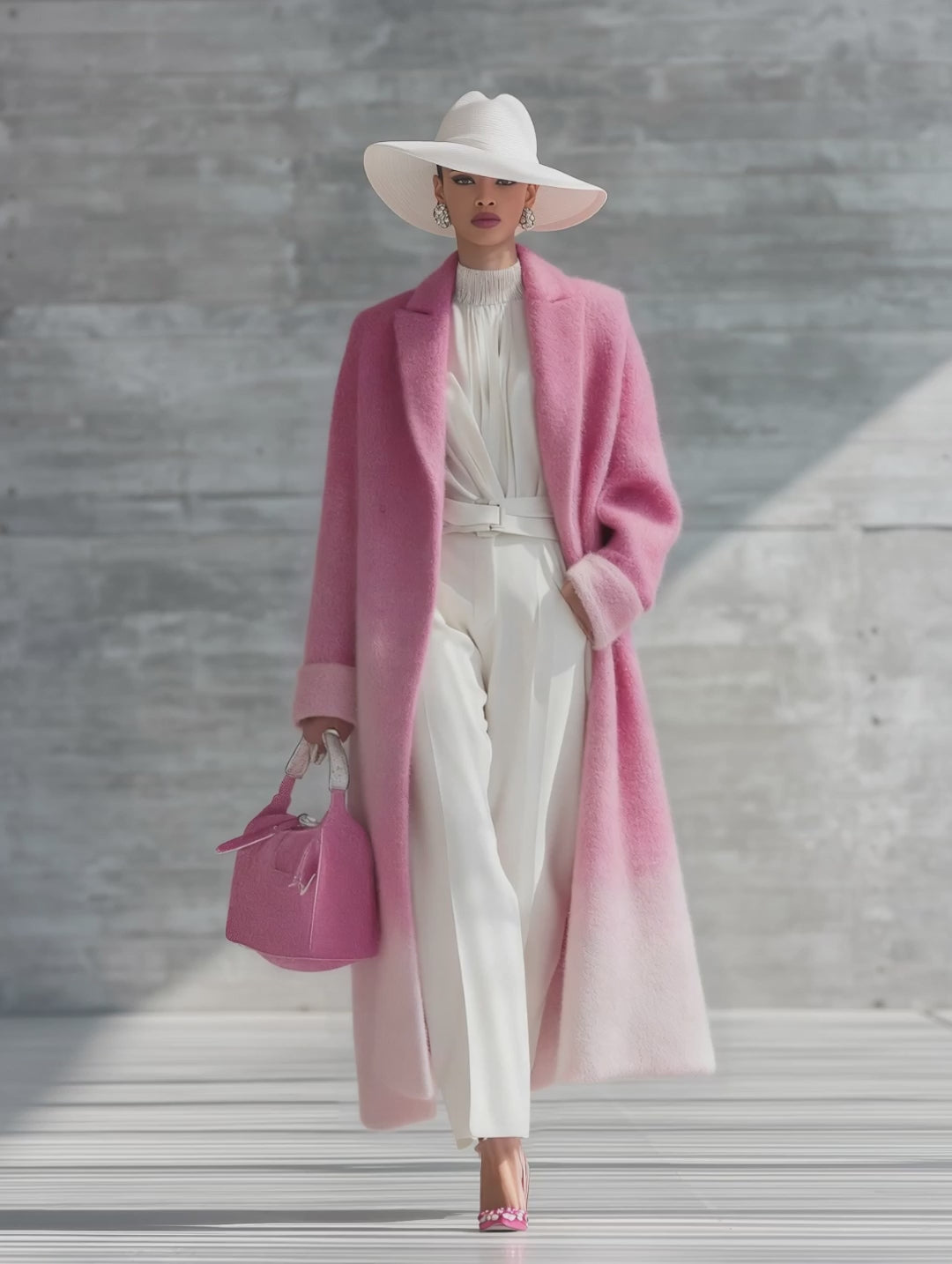 Urban Elegance Pink Gradient Long Coat