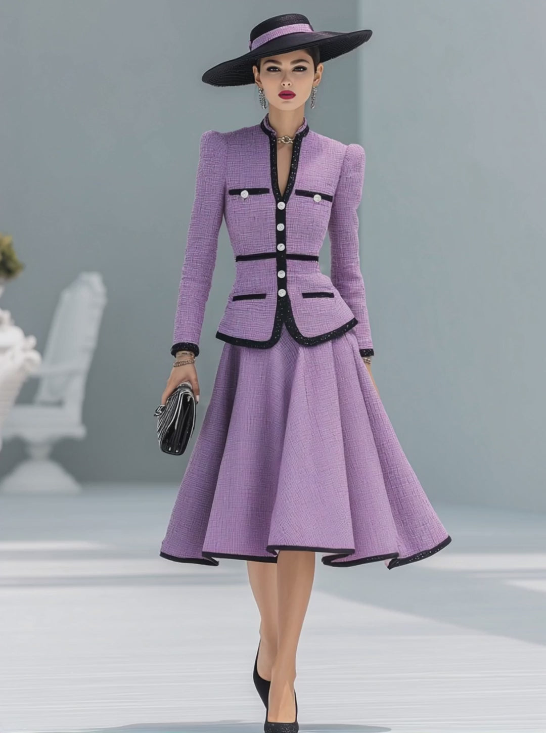 Elegant Contrasting Color Tweed Two-piece Set