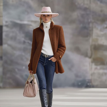 Casual Vintage Pink Polar Fleece Zip-Up Jacket Coat