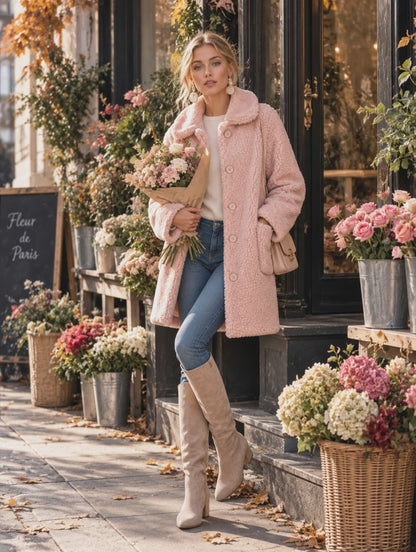 Stylish and Warm Pink Fleece Hooded Coat