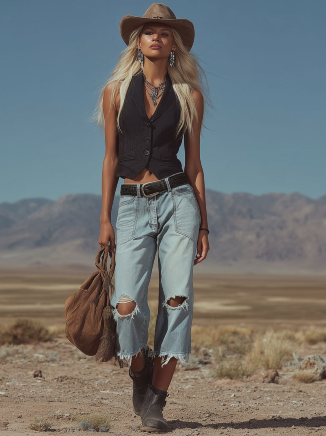 Retro-style Frayed Denim Cropped Pants