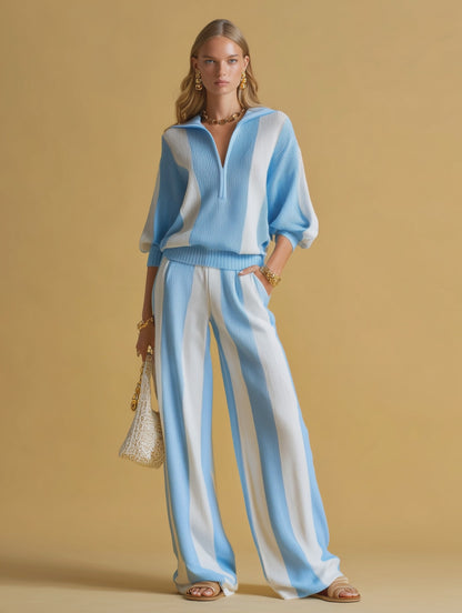 Casual And Comfortable Striped Knit Two-piece Set